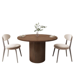 47" Round Walnut Dining Table With Fluted Base