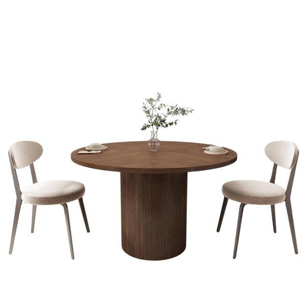 47" Round Walnut Dining Table With Fluted Base