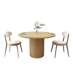 47" Round Wood Dining Table With Fluted Base