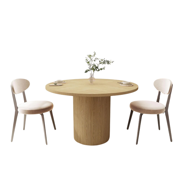 47" Round Wood Dining Table With Fluted Base