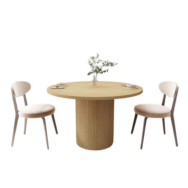 47" Round Wood Dining Table With Fluted Base