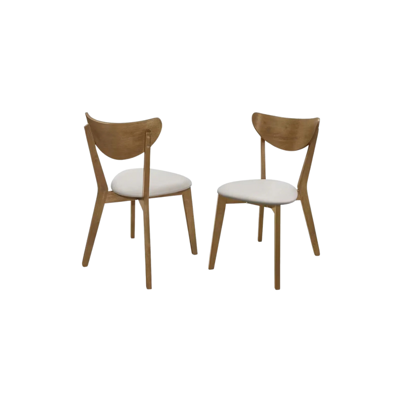 Set of 2 - Mid-Century Modern Wood Dining Chair with Faux Leather Seat