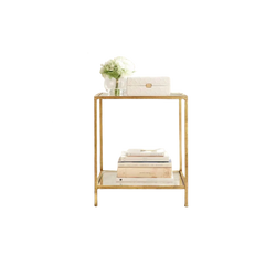 Square Accent Side Table Gold Metal Frame Glass Top Bottom Shelf Sofa Table