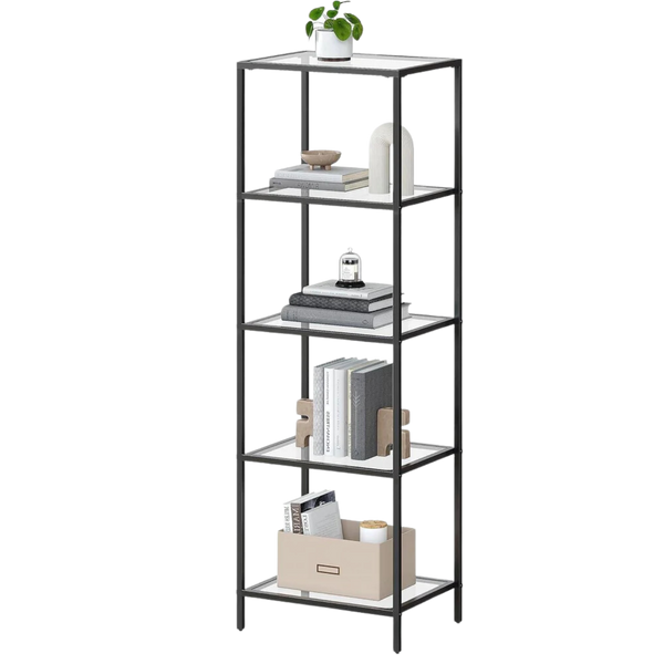 Black Metal & Glass 4-Tier Bookshelf