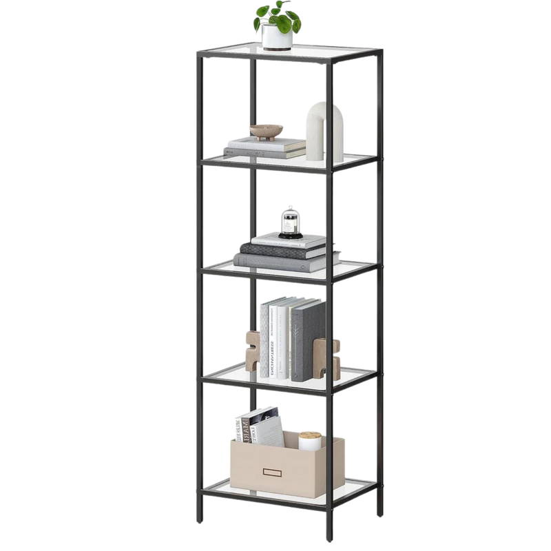 Black Metal & Glass 4-Tier Bookshelf