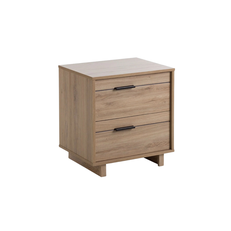 2-Drawer End Table Nightstand in Light Oak Wood Finish