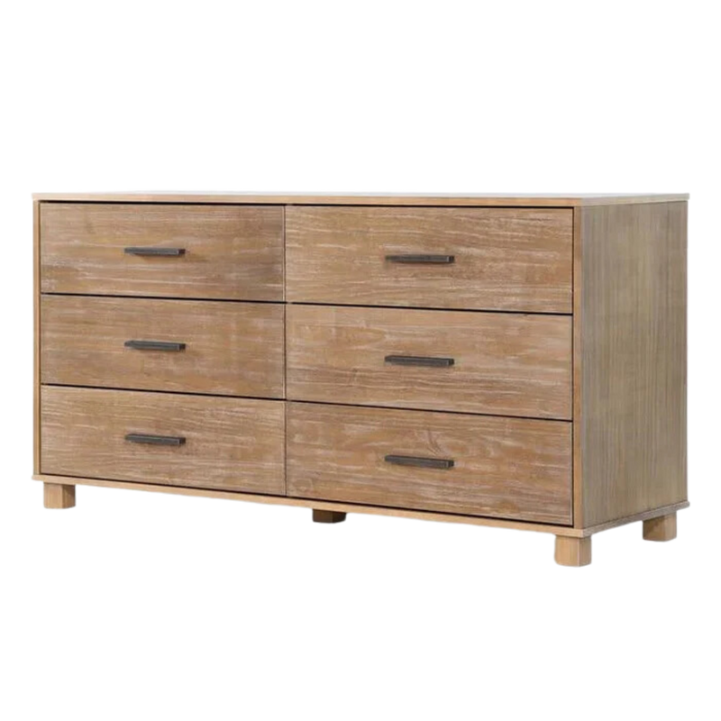 Solid Wood 6-Drawer Double Dresser in Rustic Pine Finish