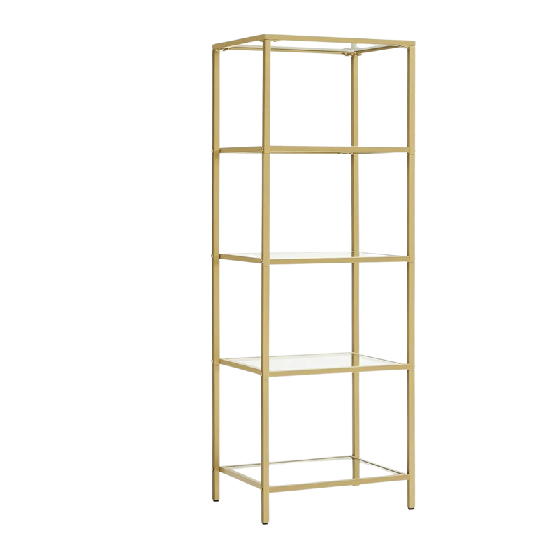 Narrow 4-Tier Glass Shelf With Gold Metal Frame