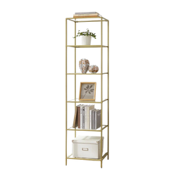 Narrow 5-Tier Glass Shelf With Gold Metal Frame