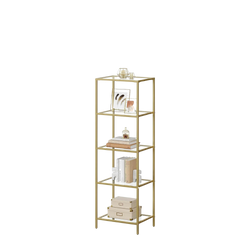 Narrow 4-Tier Glass Shelf With Gold Metal Frame
