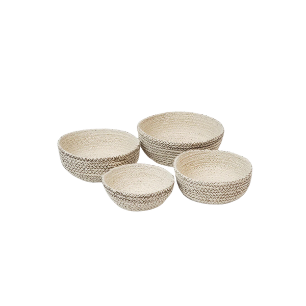 Brown Stitched Jute Bowls - Set of 4