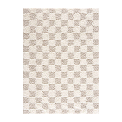 Plush Light Beige Checkered Area Rug