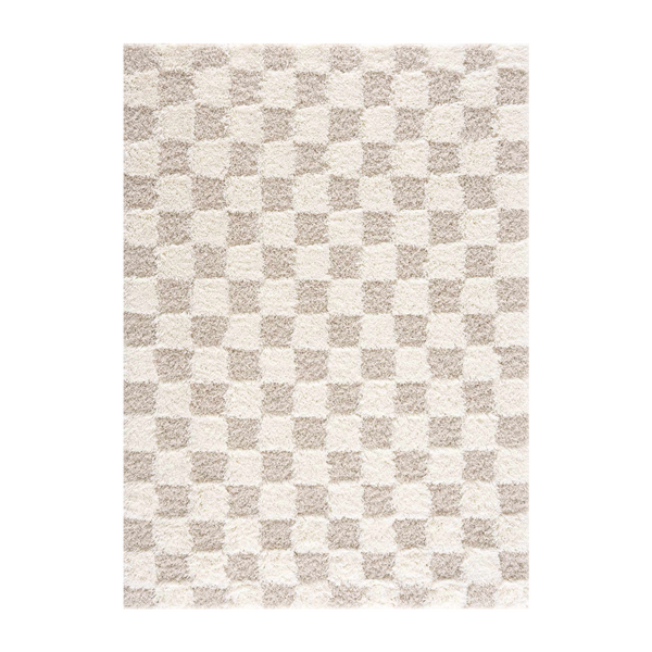 Plush Light Beige Checkered Area Rug