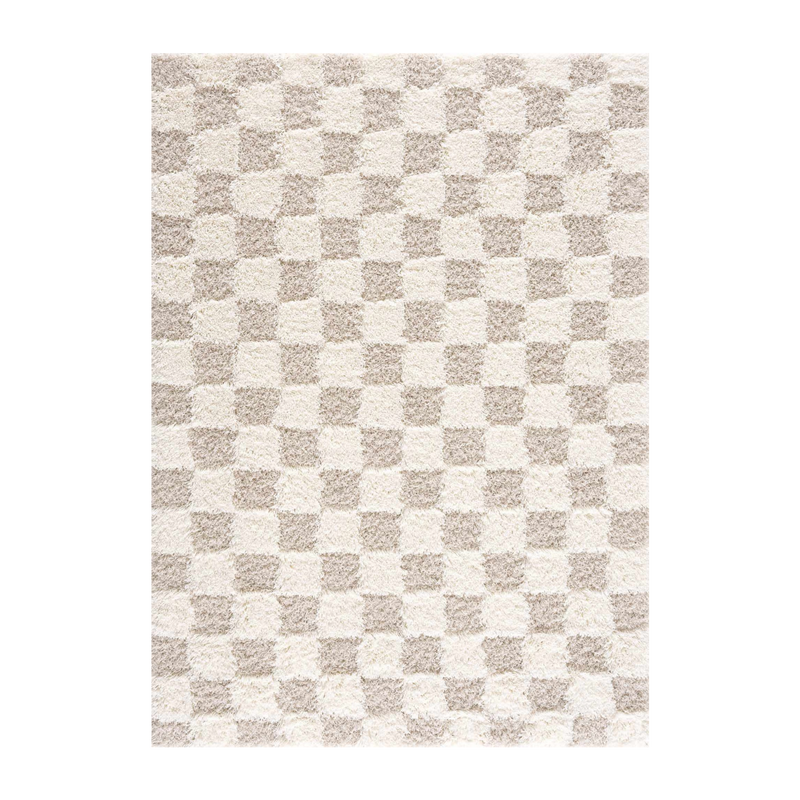 Plush Light Beige Checkered Area Rug