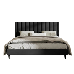 King Size Black Velvet Upholstered Platform Bed Frame With Headboard