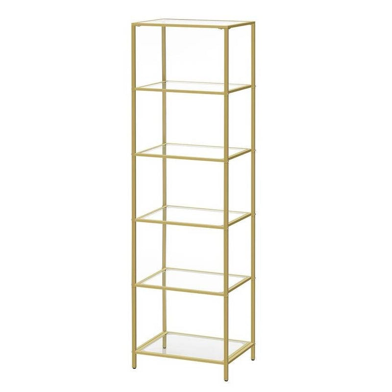 Narrow Glass Shelf Bookcase Bedroom Living Office Bath Storage Unit in Gold-0