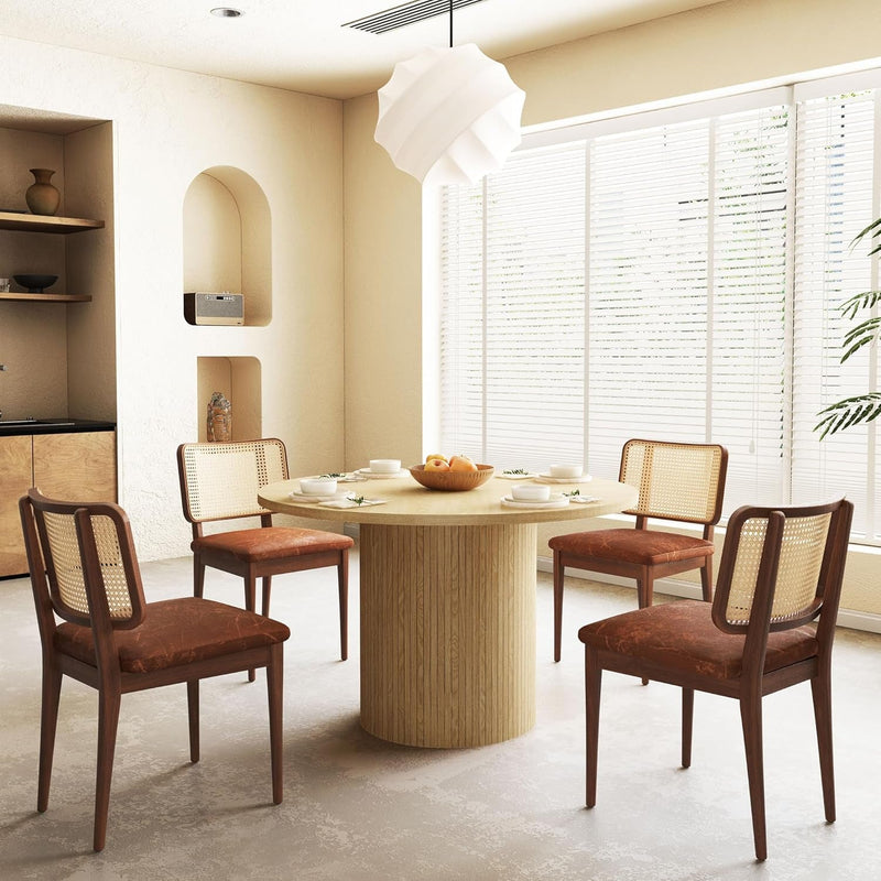 47 Inch round Dining Table, Farmhouse Fluted Dining Kitchen Table, Modern Wood Small Circle Dining Table for Kitchen Living Room, Natural-2
