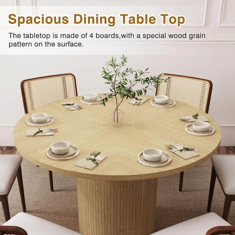 47 Inch round Dining Table, Farmhouse Fluted Dining Kitchen Table, Modern Wood Small Circle Dining Table for Kitchen Living Room, Natural-4
