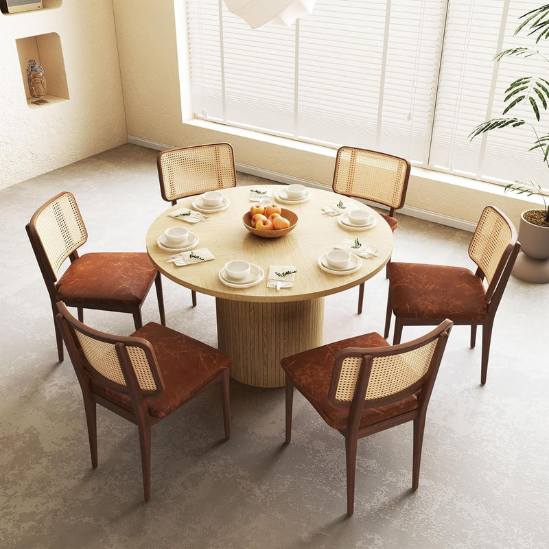 47 Inch round Dining Table, Farmhouse Fluted Dining Kitchen Table, Modern Wood Small Circle Dining Table for Kitchen Living Room, Natural-3