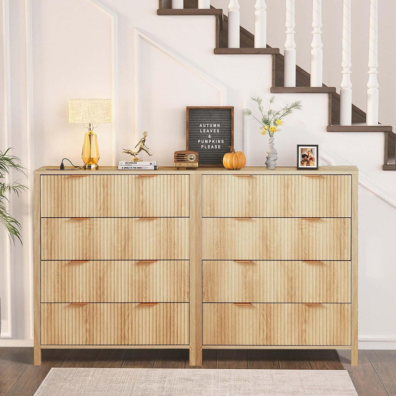 4 Drawer Dressers for Bedroom, Modern Closet Chest of Drawers with Waveform Fluted Panel, Large Wood Storage Dresser Organizer for Nursery Bedroom Living Room Hallway Closet, Natural-3